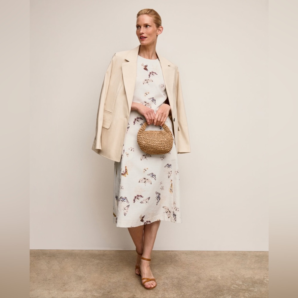 NWT 6 MM LaFleur Estela A-Line Dress in cream butterfly print Airy Cotton